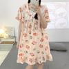 Camisola de verão de manga curta com desenho animado, pijama simples, solta, plus size feminino, simples, longa, doce, roupa de casa Feminino