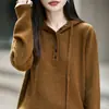 Suéter de tricô de lã floral com capuz estilo francês para mulheres, suéter de puxar, novo e estiloso hoodie quente para base 2026