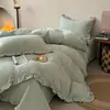 Colcha de Cama Liso Colorido de Lã de Leite Francesa Conjunto de Quatro Peças Cama de Casal Capa de Edredom Plus Veludo Lençol de Cama Acolchoado com Enchimento de Algodão Conjunto Quente de Inverno
