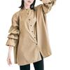 Camisa nova de design japonês e coreano Dongdaemun para primavera e outono, feminina, com mangas tipo lanterna, versão grande, top de nicho, feminina, nova para comércio exterior