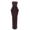 En Stock Vestido Largo sin Tirantes con Pliegues Tridimensionales, Estilo Sencillo y Elegante de Pasarela, Textura de Alta Gama, Adecuado para Banquetes.