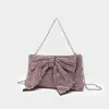 Bolso de Noche de Lujo con Pedrería, Bolso de Mano tipo Clutch con Cadena para Cruce de Hombro, Bolso de Pedrería con Moño, Bolso Cruzado Versátil de Pedrería para Mujer
