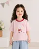 Camiseta Manga Curta Estampada de Desenho Doce para Meninas 2026 Cor de Verão Bloco de Cores Gola Redonda Top Estiloso Roupa Íntima Básica Fofa para Bebê
