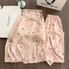 KKH33507# Pijama de Algodão Nuvem para Mulheres Primavera e Outono Manga Longa Gola Boneca Renda Cardigã Conjunto de Roupa de Casa M--XXL