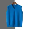 Colete de tricô masculino com gola V transfronteiriço, estilo outono e inverno, colete de tricô de veludo Andy, colete casual sem mangas de cor sólida