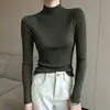 Camisa Básica de Tricô Meia-Gola Feminina para Início do Outono, Manga Longa Ajustada, Estilo Básico Elegante, Top Suéter de Tricô Elástico