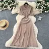 Vestido de punto interior estilo francés para mujer 2024 Invierno Elástico Ajustado Adelgazante Estilo Socialité De un solo pecho De punto Falda Larga