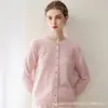 Outono/Inverno 2026 Estilo Minimalista Francês 100% Caxemira Pura Gola Redonda Solto Manga Longa Cardigã com Botões Malha Básica Versátil