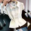 Camisa Blanca de Diseño Francés Ajustada con Corbata, Adelgazante y Elegante, Moda de Nicho para Mujer, Verano 2026