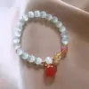 Pulseira de Ágata Yanyuan Olho de Gato Pêssego Pulseira Pequena Fresca da Moda Pulseira Elegante com Design de Cristal de Morango Pulseira Sensação para Mulheres