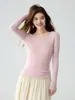 Suéter de malha de cashmere, manga longa, 26 novo estilo outono/inverno, top versátil, gola redonda, estilo coreano, caimento justo, camada interna que valoriza a silhueta