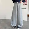 Pantalones de pierna ancha para niñas de primavera y otoño, estilo coreano con bordado de lazo y cuadros patchwork, pants casuales de cintura alta para niños mayores