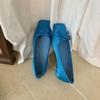 Sapatos femininos com laço francês, sapatos pequenos azuis retrô quadrados, sapatilhas de balé, primavera e verão, novos sapatos de concha, sapatos de altura interna