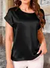 2026 Verão Europeu e Americano Comércio Exterior Amazon Site Independente Tk Source Camiseta Feminina Elegante de Cetim com Gola Redonda e Mangas Morcego