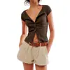 Cardigan de Manga Corta con Botones Estilo Europeo y Americano Chica Sexy Caliente Cuello Redondo Ribete de Encaje Corte Delgado Top Camiseta de Canalé Retro para Mujer Hecho a Medida