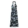 Exportação Transfronteiriça Roupas Femininas 2025 Novo Estilo Europeu e Americano Moda Decote Halter Decote em V Profundo Estampado Vestido Longo 9830497