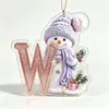 Novas decorações de Natal com boneco de neve roxo transfronteiriças de 26 letras, enfeites acrílicos 2D para casa e carro