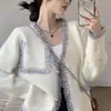 Elegante y suave cárdigan de punto para mujer, suéter de terciopelo de visón para primavera y otoño, abrigo grueso, prenda exterior casual holgada