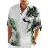 Camisa masculina de manga comprida para comércio exterior da Amazon com estampa de animal em aquarela, gola alta, estilo pullover, peça única para dropshipping