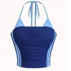 Chaleco de mujer con cuello halter y cordones estilo discoteca ajustado con costuras de color en contraste con estampado brasileño sexy transfronterizo europeo y americano de verano