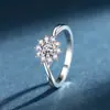Anillo de Girasol de Plata S925 con Moissanita de 50 Puntos para Mujer, Diseño de Nicho con Acabado de Alta Gama, Chapado en Oro, Regalo para Novia