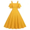 L Comercio Exterior Transfronterizo Ropa de Mujer Fuente Hepburn Tirante Espagueti Volante Manga Corta Gran Oscilación Lunares Vestido Vintage de los Años 50 60