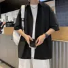 Camisa Simple de Manga Corta Holgada de Moda para Hombre, Diseño de Nicho de Verano, Chaqueta Versátil Casual, Blanco y Negro