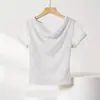 Procesamiento PersonalizadoYanzhiban Camiseta de Malla Brillante con Cuello Volante de Manga Corta Top Camisa Base Fuente OEM/ODM