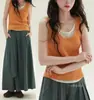"Vacaciones en la Isla" Chaleco Falso de Dos Piezas Cuello en U Camisola Tejida Top Artístico Retro en Capas para Mujer