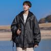 IZEXX Marca de Moda Chaqueta con Capucha de Doble Capa Falsa Abrigo Chaqueta de Cuello Aviador de Alta Calle Chaqueta Casual para Niños