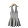 Verano 2026 Nuevo Estilo Blogger Terciopelo Francés Lunares Retro Sexy Cuello Halter Cintura Ceñida Vestido Falda Corta Poliéster