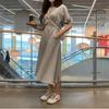 Verano 2026 Nuevo Estilo Coreano Corte Holgado Cubriendo Imperfecciones Adelgazante Fresco Color Sólido Vestido Largo Casual Vestido de Cintura Acampanada para Mujer Venta al por Mayor