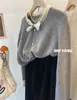 Suéter Pulóver Top de Punto de Contraste con Cuello de Lazo Pequeño de Mapache de Manga Larga, Dulce y Suave para Otoño e Invierno