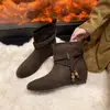 2026 Nuevas Botines de Moda para Aumentar la Altura con Hebilla de Cinturón Versátil, Botas de Tacón Grueso Adelgazantes Retro Maillard, Botines Cortos para Mujer