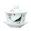 Tazón de cerámica extra grande de 4,2 pulgadas y 250 ml con tapa de porcelana blanca, azul y blanca, de tres piezas, tazón especial para té de ocho tesoros