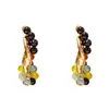 Aretes Asimétricos Retorcidos Geométricos en Forma de C con Cuentas de Piedra Aguja de Plata Estilo Étnico Retro Nicho Aretes de Alta Gama para Mujer