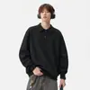 Tendência de Moda Outono Masculina Cor Sólida Versátil Camisa Polo com Gola Reversível para Adolescentes Estilo College Simples Moletom Pulôver