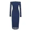 Estilo elegante y maduro, vestido rosa de chica hot OL, vestido de manga larga con hombros descubiertos, elegante y ajustado vestido mini de encaje bodycon