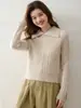 Suéter de Cashmere com Gola Lapela e Trançado Estilo Simples para Mulheres Pulôver Emagrecedor Versátil Suéter Camada Base Top