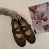 Otoño Nuevo Estilo Zapatos de Ballet Mary Janes Estilo de Noche con Suela Plana Falda Francesa para Mujer Escote Bajo 2026 Zapatos de Punto Individual