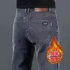 Jeans Masculino Reto Confortável de Lã Forrado Estilo Novo High-End Moda Stretch Slim Jeans Masculino para Negócios