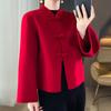 Nuevo abrigo corto de doble vista de lana 100% estilo chino con cuello vertical para mujer, cárdigan elegante y moderno