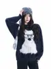 Suéter Fofo e Peludo com Tema de Cachorro em Pelo de Visão para Mulheres, Blusa de Tricô Solta e Macia Estilo Preguiçoso para Primavera e Outono