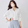 Camisa satinada de 8 colores gris azulado de primavera para mujer, manga larga, otoño, tapeta de botones oculta, estilo vintage de Hong Kong, fluida, adecuada para ir al trabajo, elegante y madura