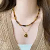 Collar Apilado de Doble Capa con Piedra Ojo de Tigre Maillard y Perla para Mujer, Nicho Retro, Lujo Accesible, Accesorios de Cadena para Suéter de Gama Alta