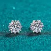 Pendientes de Botón Imitación Moissanita de Moda para Mujer, Pendientes de Plata de Ley S925 con Zirconia en Forma de Corazón, Seis Garras, Estilo Ins