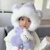 Conjunto de sombrero de peluche y bufanda para niños, sombrero con protección para las orejas de otoño e invierno para niños, lindo conjunto de dos piezas de dibujos animados para niñas y bebés