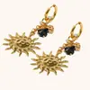 Estilo de Moda Transfronterizo Europeo y Americano, Pendientes de Acero Inoxidable con Chapado en Oro de 18 Quilates, Diseño de Mariposa con Flor y Corazón de Gama Alta