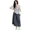 Conjunto de dos piezas de traje estilo universitario para mujer, con cuello polo a rayas de colores contrastantes, camisa de manga corta y falda plisada de cintura alta para verano