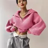 Suéter Feminino Novo Transfronteiriço Estilo Retrô Waffle Europeu e Americano Estilo Preguiçoso Casual Solto Manga Lanterna Gola Aberta Pulôver